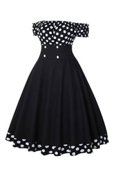 Schulterfreies Polka Dots Kleid aus den 1950er Jahren